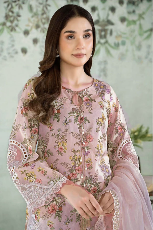 3-Piece Printed Lawn Suit with Embroidered Patch & Chiffon Dupatta