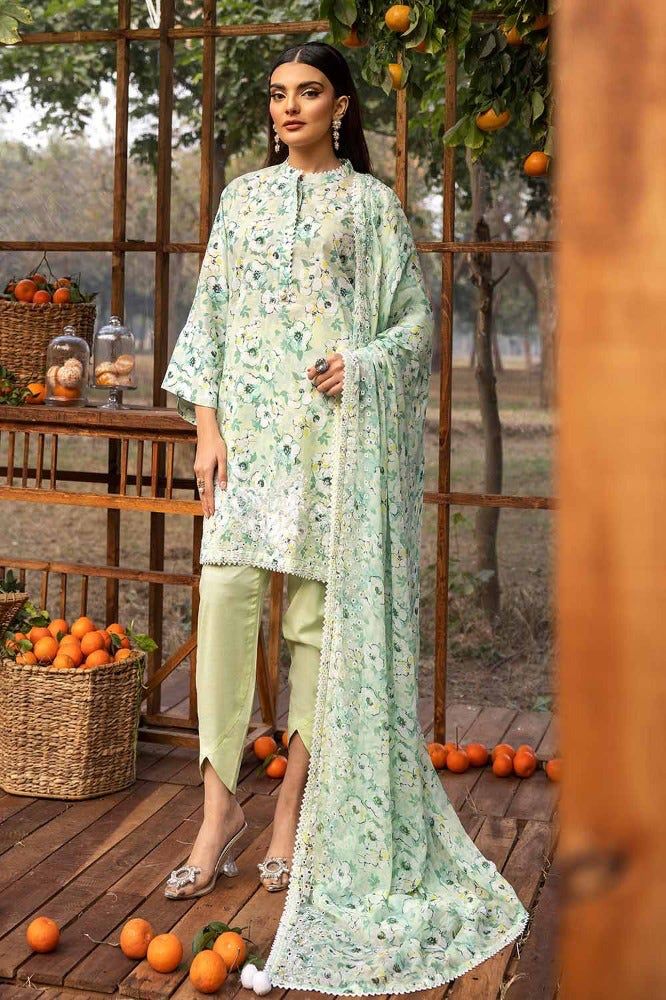 Unstitched Lawn Embroidered Suit with Chiffon Chikankari Dupatta