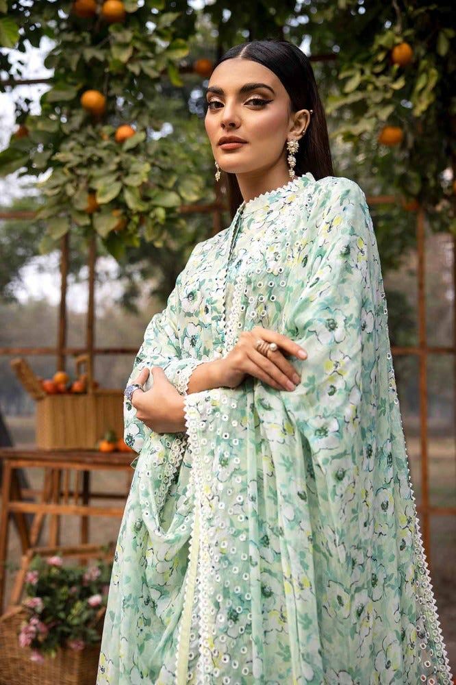 Unstitched Lawn Embroidered Suit with Chiffon Chikankari Dupatta