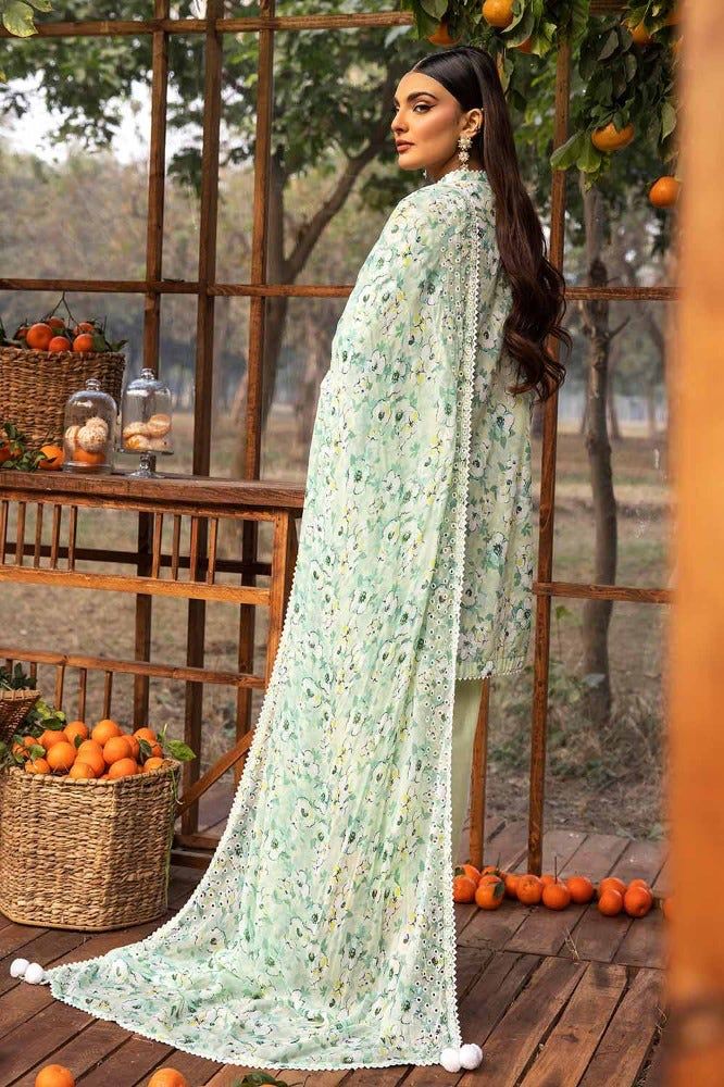 Unstitched Lawn Embroidered Suit with Chiffon Chikankari Dupatta