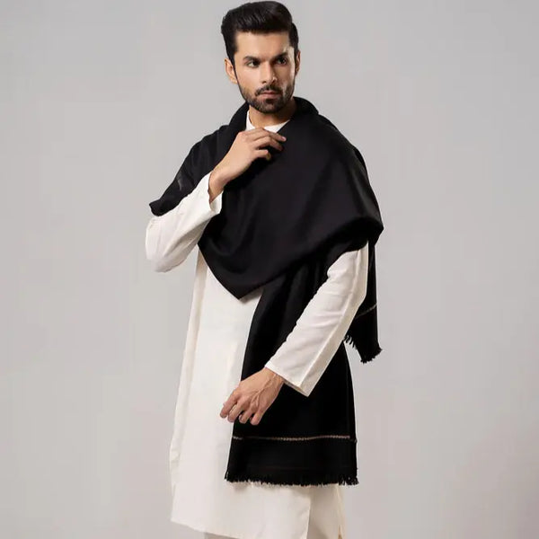 Pallandri Dhussa Black – Premium Pure Wool Shawl for Timeless Elegance