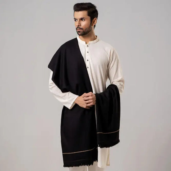 Pallandri Dhussa Black – Premium Pure Wool Shawl for Timeless Elegance