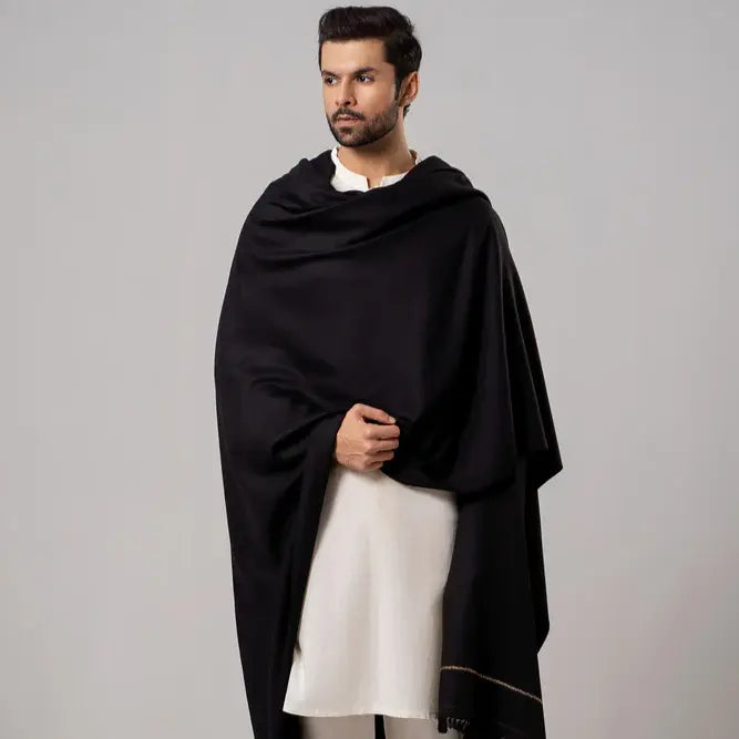 Pallandri Dhussa Black – Premium Pure Wool Shawl for Timeless Elegance